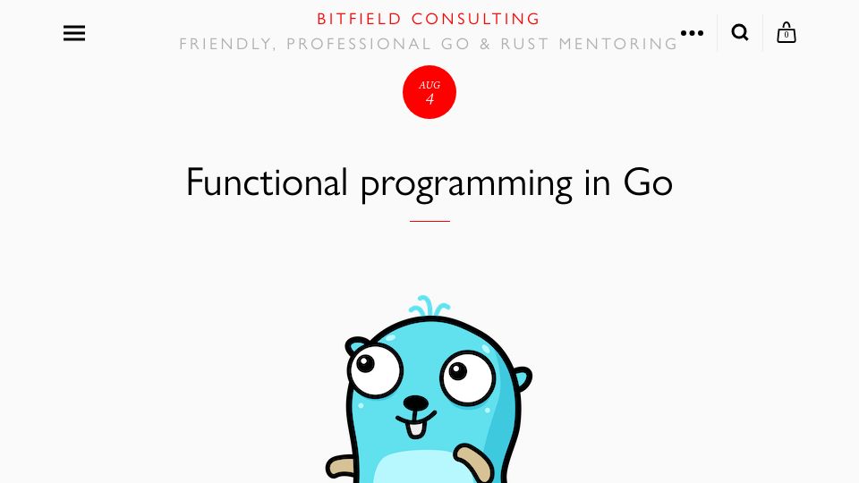 Screenshot of bitfieldconsulting.com: Functional Programming in Go