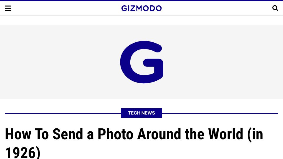 Screenshot of gizmodo.com: How to send a photo around the world in 1926 (2013)