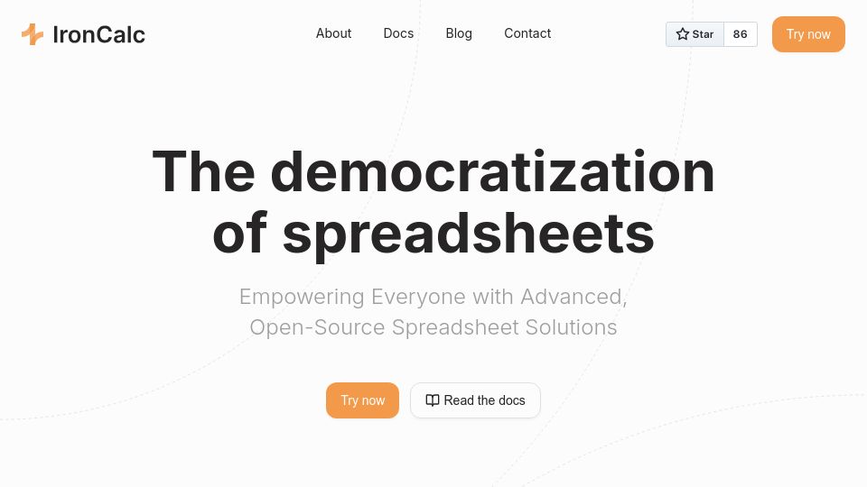 Screenshot of ironcalc.com: IronCalc – Open-Source Spreadsheet Engine