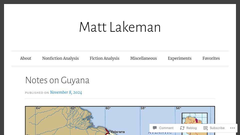 Screenshot of mattlakeman.org: Notes on Guyana