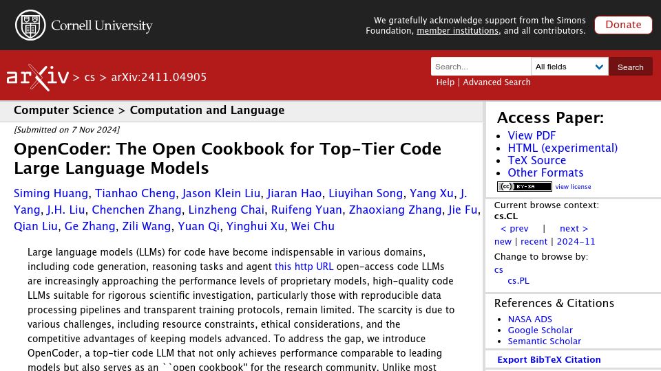Screenshot of opencoder-llm.github.io: OpenCoder: Open Cookbook for Top-Tier Code Large Language Models