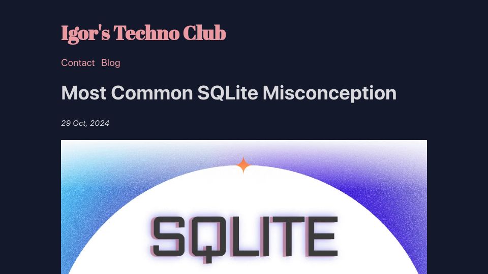 Screenshot of igorstechnoclub.com: SQLite is not a single connection database