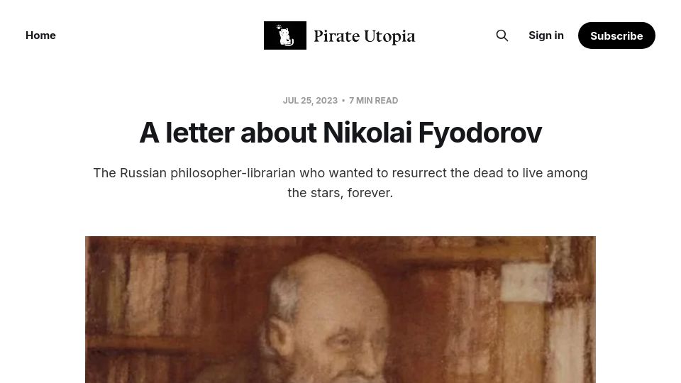 Screenshot of lz.kubicki.org: Nikolai Fyodorov wanted to resurrect the dead to live among the stars
