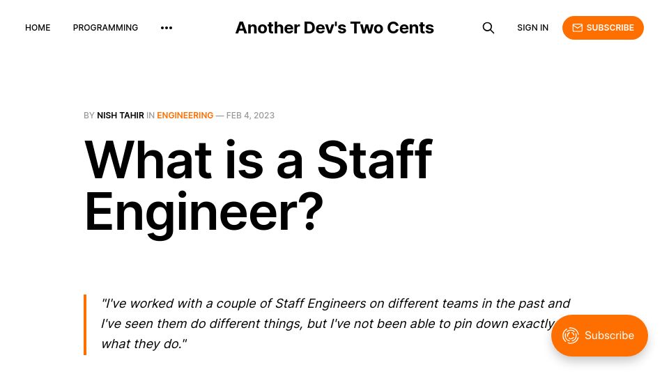 Screenshot of nishtahir.com: What Is a Staff Engineer?