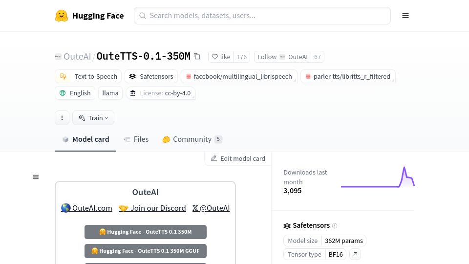 Screenshot of huggingface.co: A CC-By Open-Source TTS Model with Voice Cloning