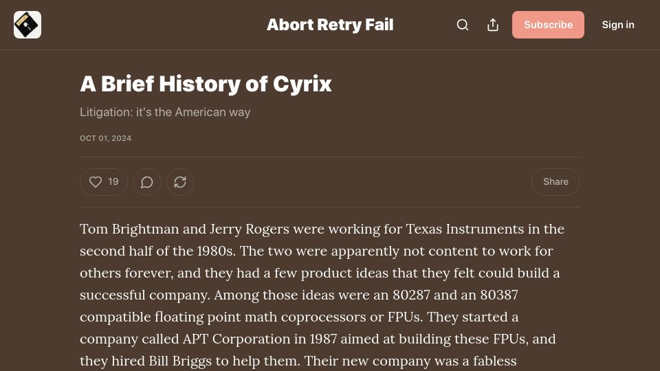 Screenshot of abortretry.fail: A Brief History of Cyrix