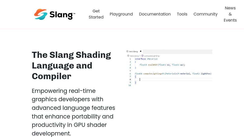 Screenshot of shader-slang.com: The Slang Shading Language