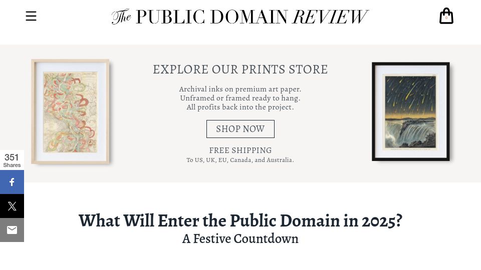 Screenshot of publicdomainreview.org: What will enter the public domain in 2025?