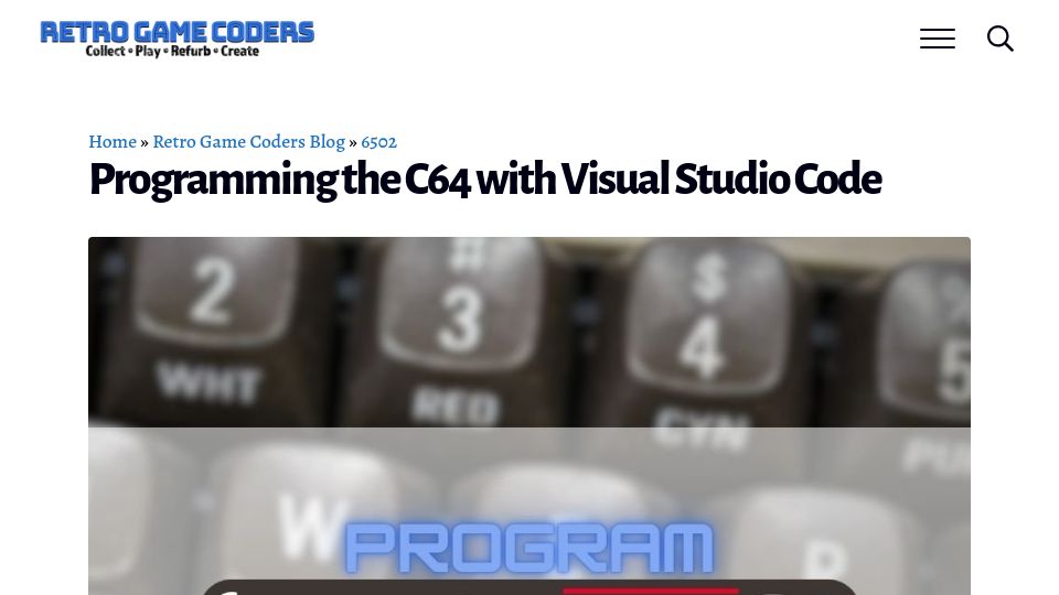 Screenshot of retrogamecoders.com: Programming the C64 with Visual Studio Code