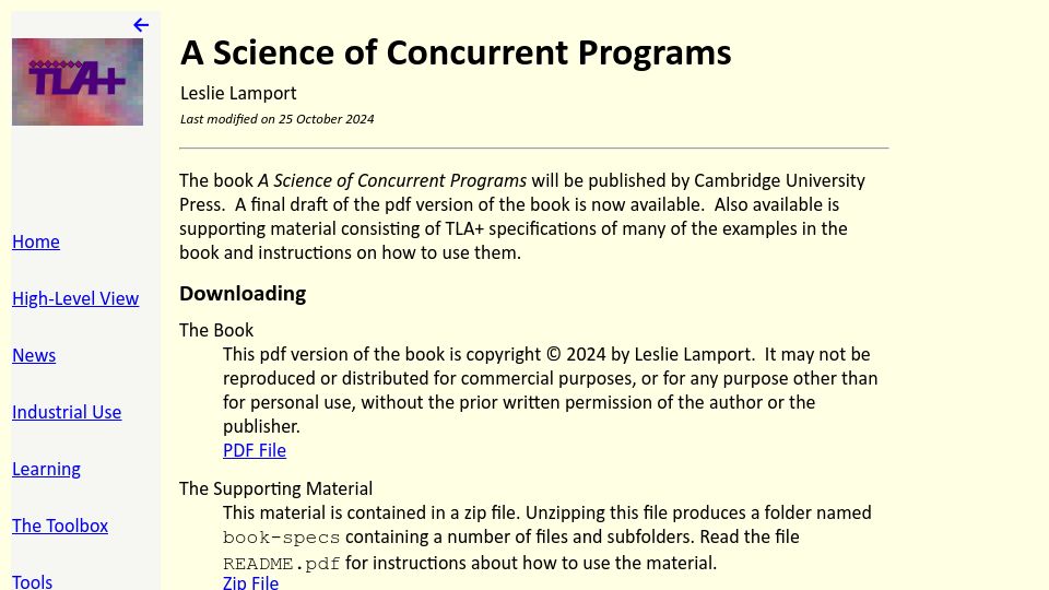 Screenshot of lamport.azurewebsites.net: A Science of Concurrent Programs (final draft)