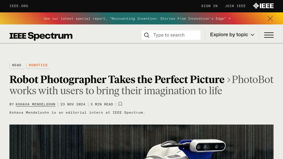 Screenshot of spectrum.ieee.org: Photo Robot Takes the Perfect Picture