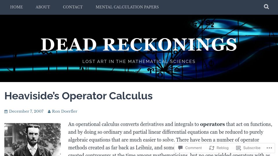 Screenshot of deadreckonings.com: Heaviside’s Operator Calculus (2007)