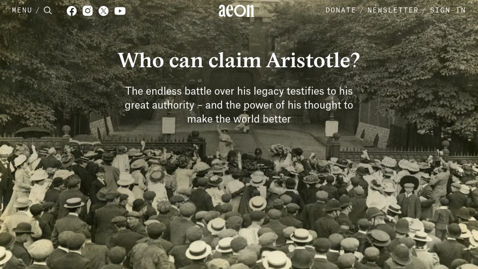 Screenshot of aeon.co: Who can claim Aristotle?