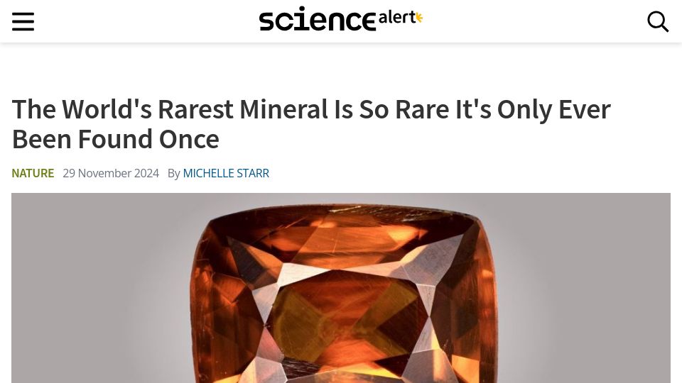 Screenshot of sciencealert.com: Kyawthuite is so rare it's only ever been found once