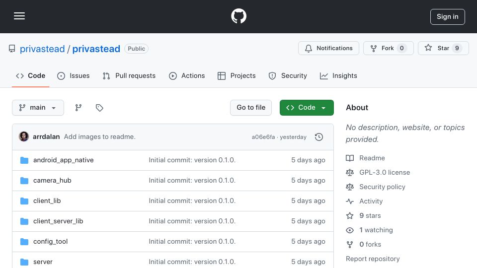 Screenshot of github.com: Show HN: Open-source private home security camera system (end-to-end encryption)