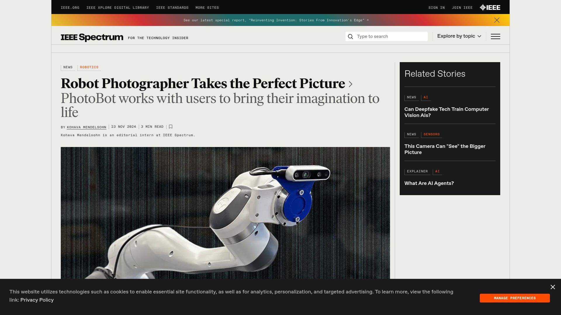 Screenshot of spectrum.ieee.org: Photo Robot Takes the Perfect Picture