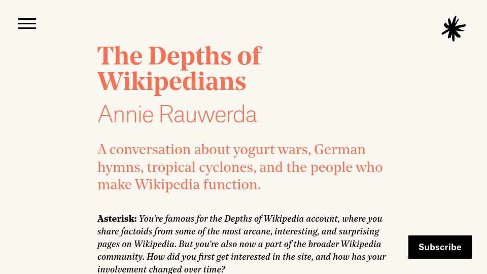 Screenshot of asteriskmag.com: The Depths of Wikipedians