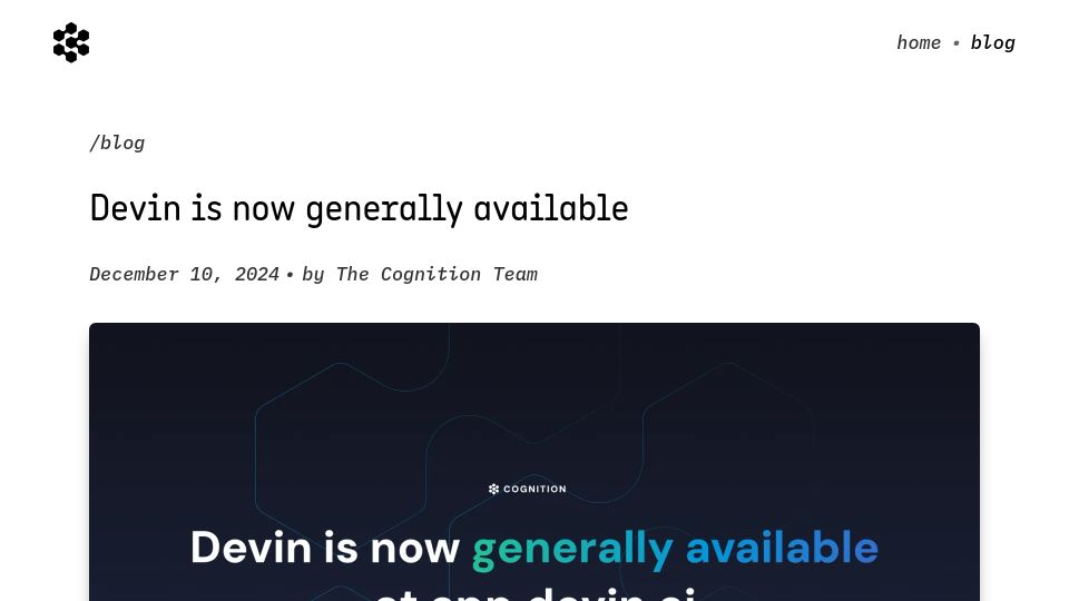 Screenshot of cognition.ai: Devin is now generally available