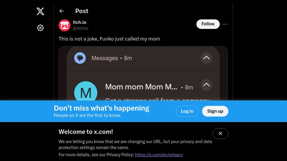 Screenshot of twitter.com: "This is not a joke, Funko just called my mom"