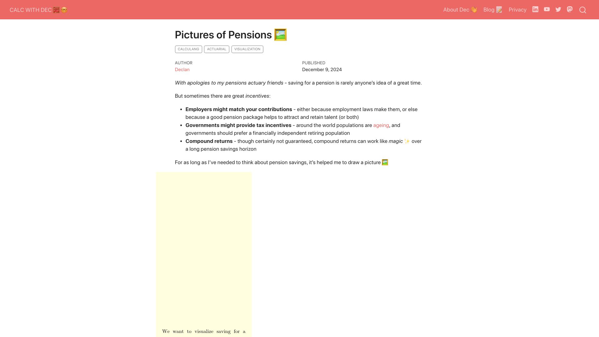 Screenshot of calcwithdec.dev: Pictures of Pensions