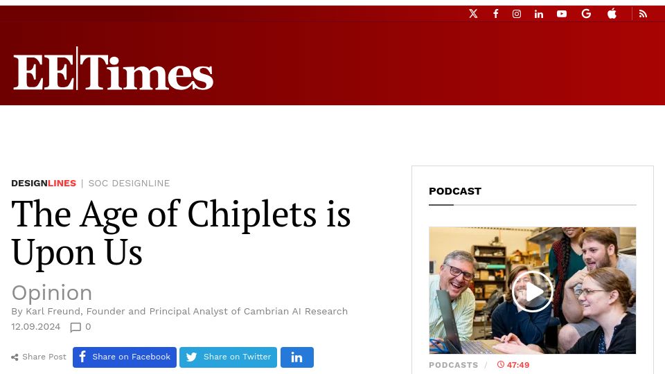 Screenshot of eetimes.com: The Age of Chiplets Is Upon Us