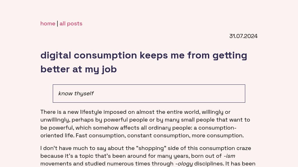 Screenshot of sibervepunk.com: Digital consumption keeps me from getting better at my job
