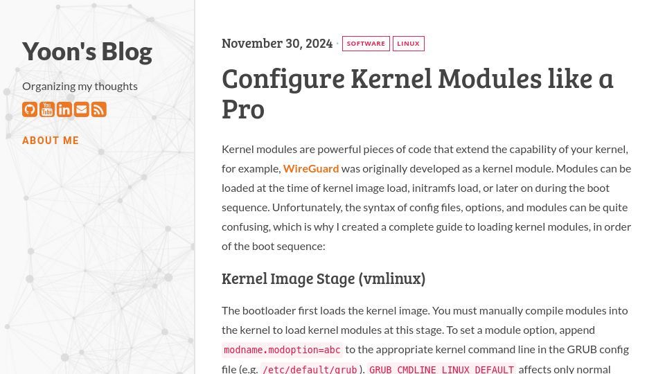 Screenshot of naut.ca: Configure Kernel Modules Like a Pro