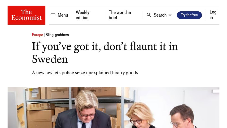 Screenshot of economist.com: If you've got it, don't flaunt it in Sweden