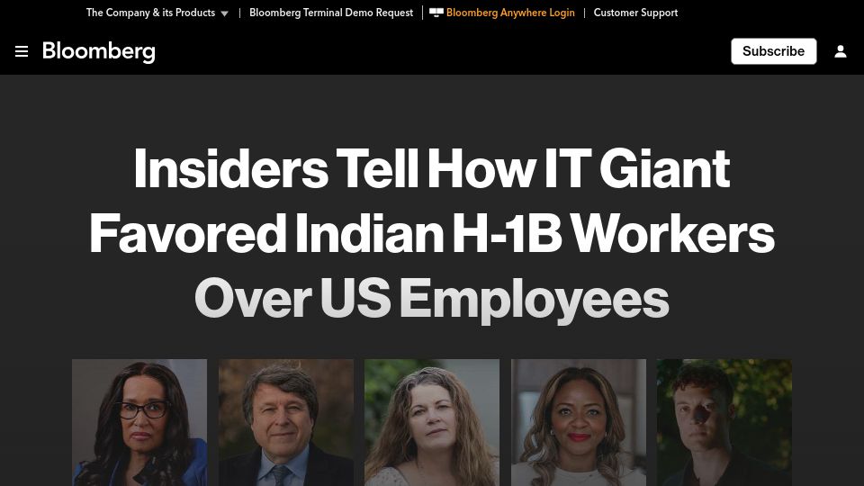 Screenshot of bloomberg.com: Jury finds Cognizant discriminated against US workers