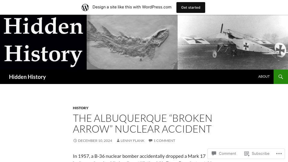 Screenshot of lflank.wordpress.com: The Albuquerque "Broken Arrow" Nuclear Accident