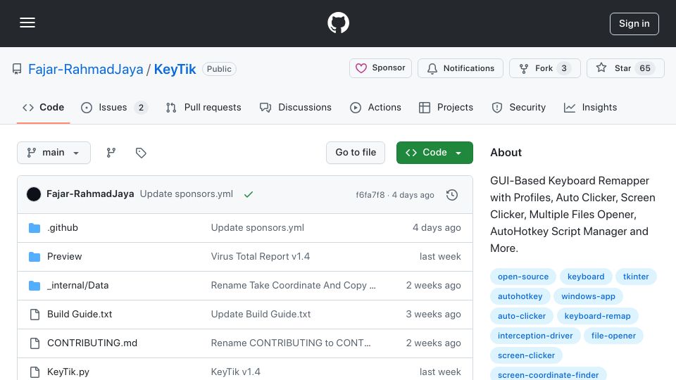 Screenshot of github.com: Show HN: KeyTik: The All-in-One Automation Tool