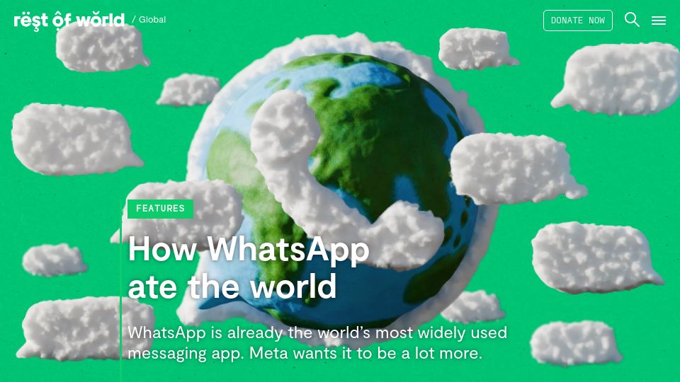 Screenshot of restofworld.org: How WhatsApp for business changed the world