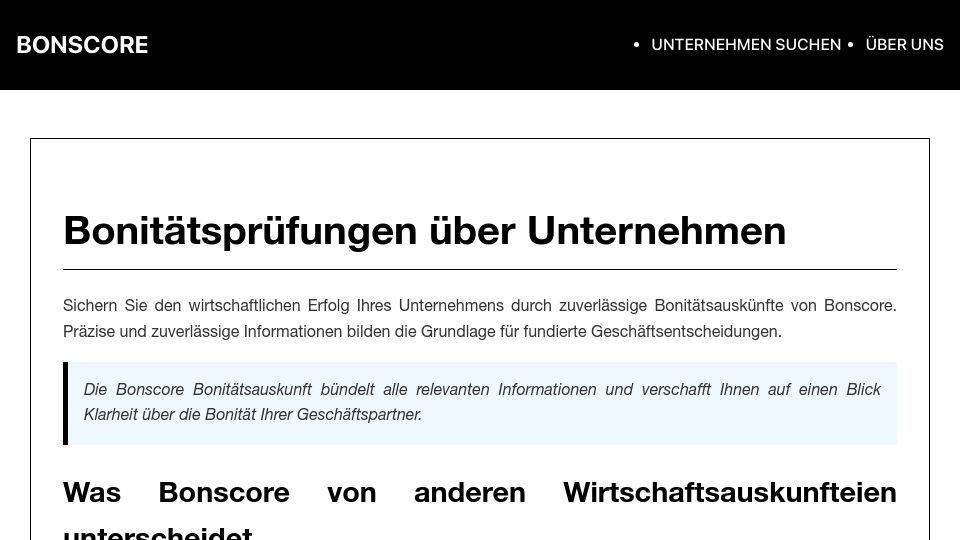 Screenshot of bonscore.org: Show HN: Credit reports about German companies