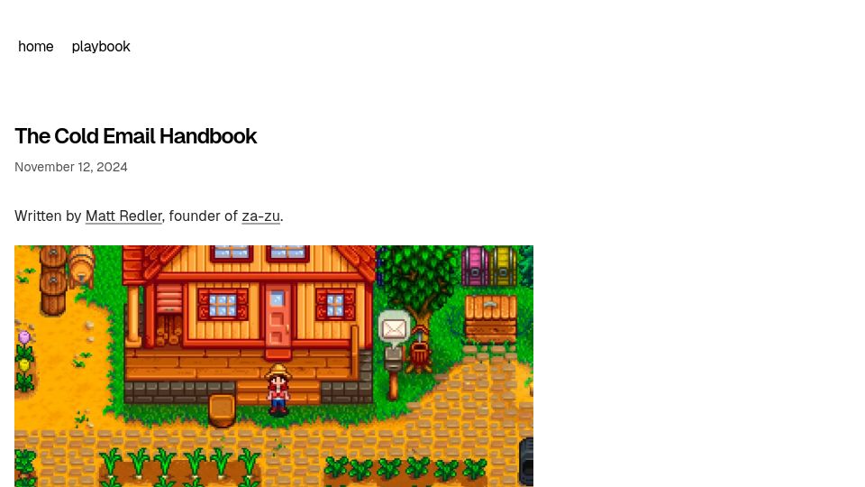 Screenshot of za-zu.com: The Cold Email Handbook