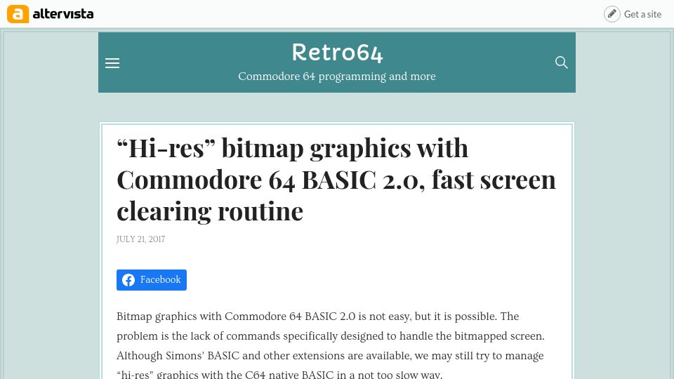 Screenshot of retro64.altervista.org: Tricking c64 basic into clearing a hi-res screen quickly