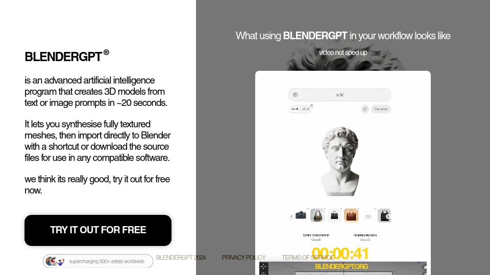 Screenshot of blendergpt.org: BlenderGPT