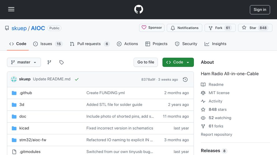 Screenshot of github.com: Ham Radio All-in-One-Cable