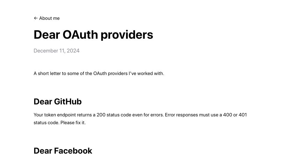 Screenshot of pilcrowonpaper.com: Dear OAuth Providers