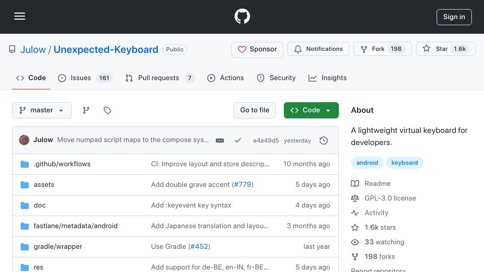 Screenshot of github.com: Unexpected Keyboard