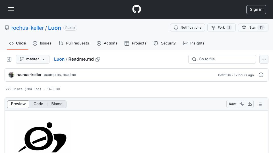 Screenshot of github.com: Luon programming language