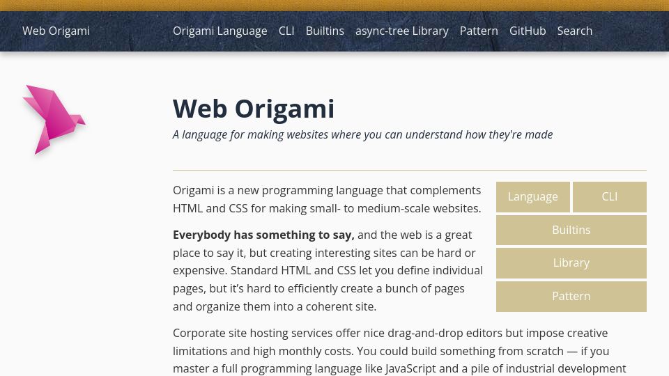 Screenshot of weborigami.org: Web Origami, for making websites where you can understand how they’re made
