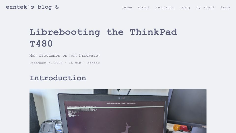 Screenshot of ezntek.com: Librebooting the ThinkPad T480