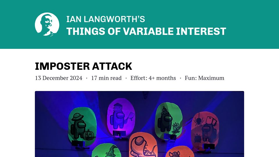 Screenshot of blog.langworth.com: Show HN: Imposter Attack – Among Us-themed infrared game made with ESP32
