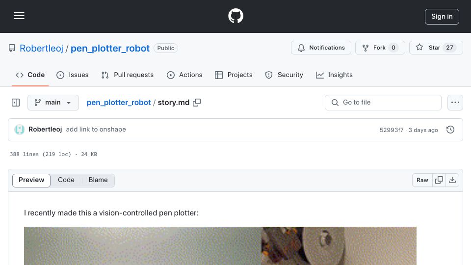 Screenshot of github.com: Making my first robot as a software engineer