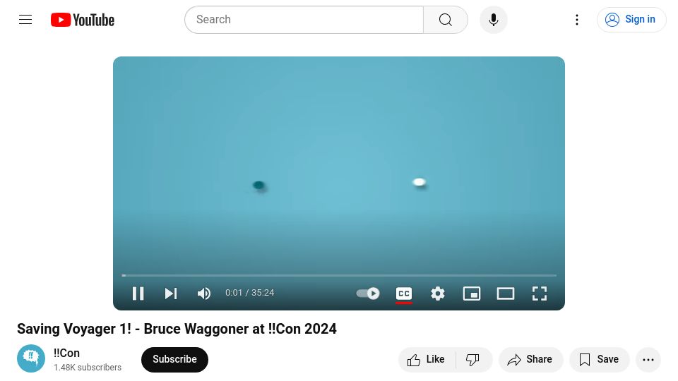 Screenshot of youtube.com: Saving Voyager 1 [video]