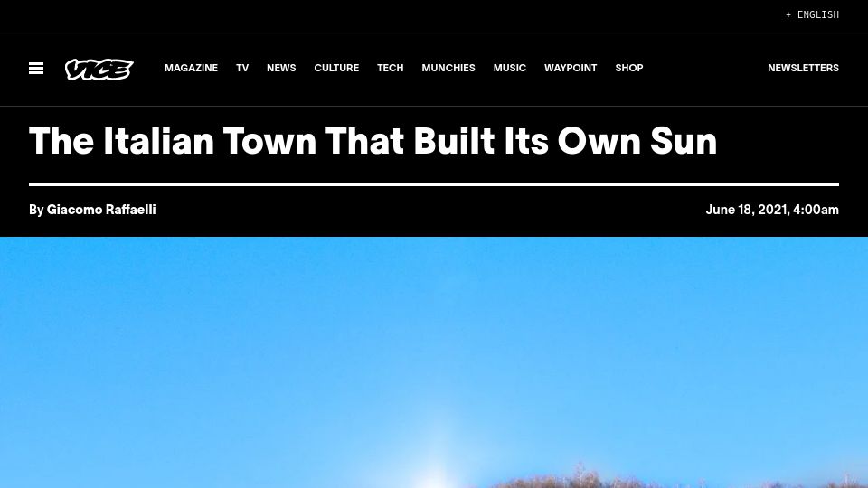 Screenshot of vice.com: An Italian town that built its own sun (2021)