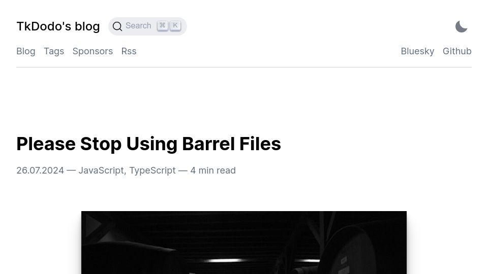 Screenshot of tkdodo.eu: Please Stop Using Barrel Files