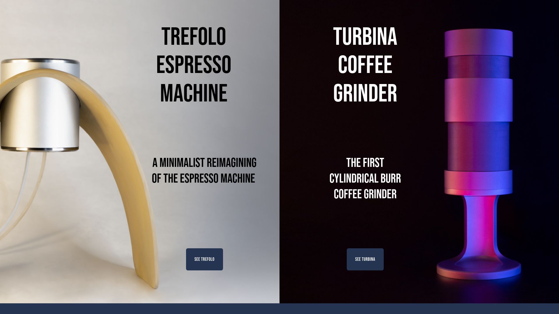 Screenshot of velofuso.com: Show HN: I designed an espresso machine and coffee grinder