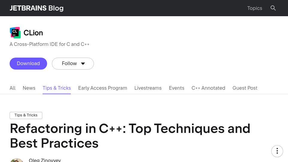Screenshot of blog.jetbrains.com: Refactoring in C++: Top Techniques and Best Practices