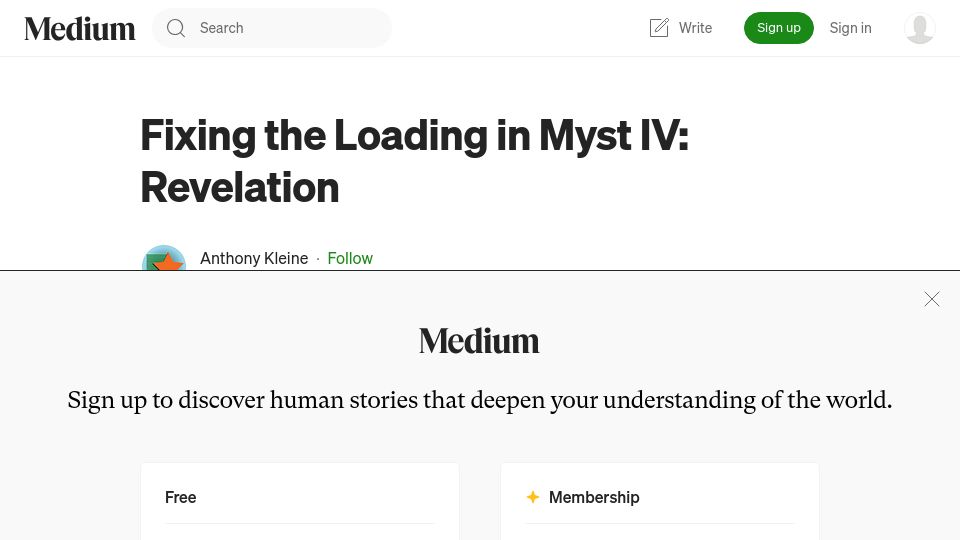 Screenshot of medium.com: Fixing the Loading in Myst IV: Revelation